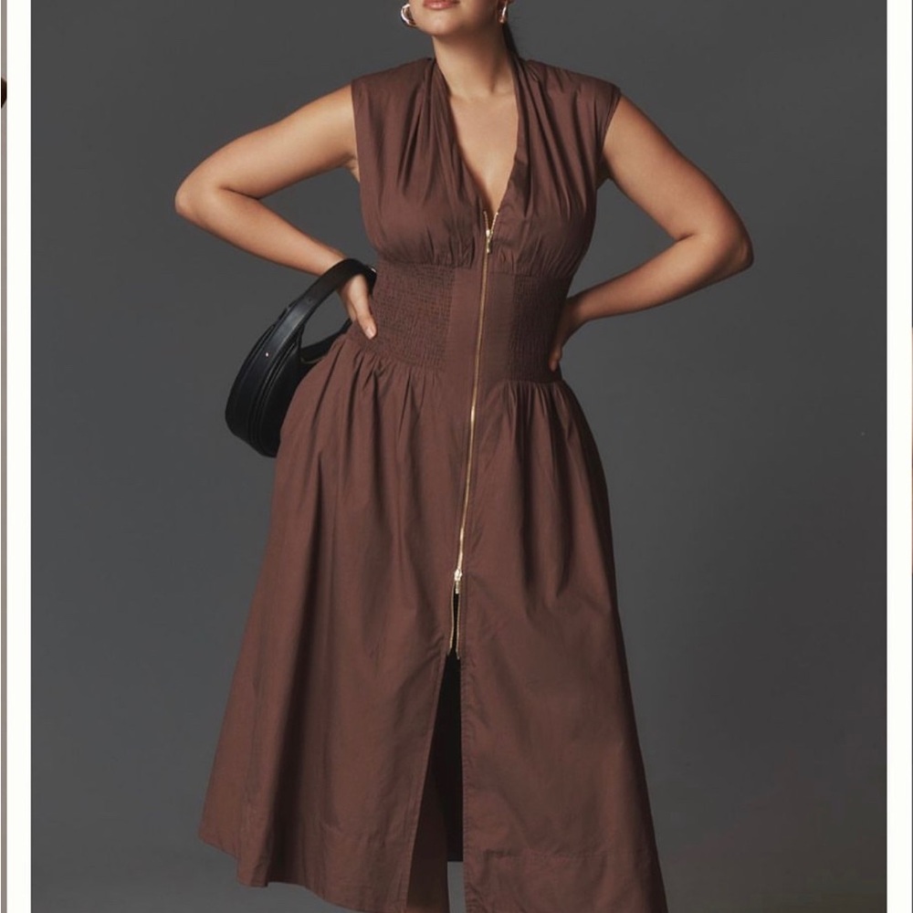 Brown Anthropologie midi Sleeveless zipper Dress